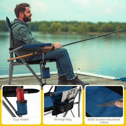 XGEAR Portable Camping Chairs for Adults with Padded Hard Armrest, Sturdy Folding Camping Chair with Cup Holder, Storage Pockets Carry Bag Included, Support to 300 lbs(Blue)