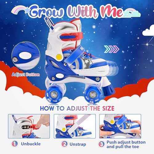 SULIFEEL Rainbow Unicorn 4 Size Adjustable Light up Roller Skates for Girls Boys for Kids