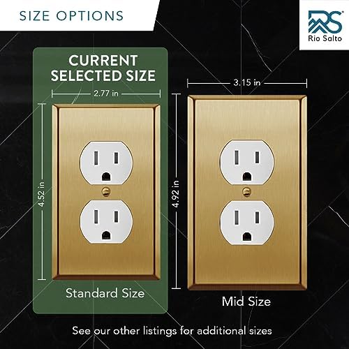 Rio Salto BRASS Metal Gold Outlet Cover or Light Switch Cover Wall Plate Corrosion Resistant Single Duplex Receptacle Wallplate Covers 1 Gang Brushed Brass 4.50" x 2.76" 5-Pack Standard Size