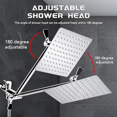 10''Rainfall Shower Head with Handheld Combo High Pressure 8+2 MODE built-in power wash, Stainless Steel Chrome Showerhead with 11'' Extension Arm Height/Angle Adjustable with Holder&60"Hose