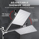 10''Rainfall Shower Head with Handheld Combo High Pressure 8+2 MODE built-in power wash, Stainless Steel Chrome Showerhead with 11'' Extension Arm Height/Angle Adjustable with Holder&60"Hose