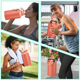 64oz Insulated Water-Bottle with Strap - Half Gallon Water Jug with Straw & Spout Lid, 2 Liter Stainless Steel Water Bottle Leak Proof, Cold-48h Hot-24h Metal Flask w/Paracord Handle, Carrier Case