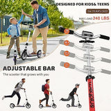 Kick Scooter for Ages 6+,Kid, Teens & Adults. Max Load 240 LBS. Foldable, Lightweight, 8IN Big Wheels for Kids, Teen and Adults, 4 Adjustable Levels. Bearing ABEC9