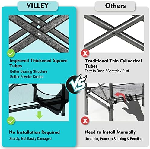 VILLEY Tall Directors Chair, Folding Camping Chairs, Makeup Artist Chair with Foot Rest, 900D Fabric for Tailgating Camp Lawn Picnic Fishing Beach, Supports 350 LBS, Blue