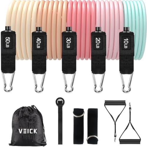 VEICK Resistance Bands, Exercise Bands, Workout Bands Set for Working Out with Handles for Men Women, Elastic Exercising Bands for Fitness Weights Work Out at Home Gym