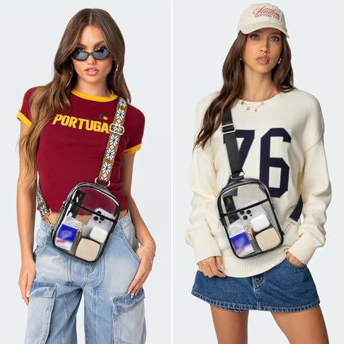 3 Pockets Clear Bag for Stadium Events with 2 Long Straps Sling Backpack Fanny Pack Concert Crossbody Purses for Women