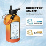 One Gallon Water Bottle Insulated, Triple Walled Vacuum Stainless Steel (Cold for 48 Hrs), Leak Proof & Non-BPA, Large Water Flask Jug with Paracord Handle & Straw Spout Lids