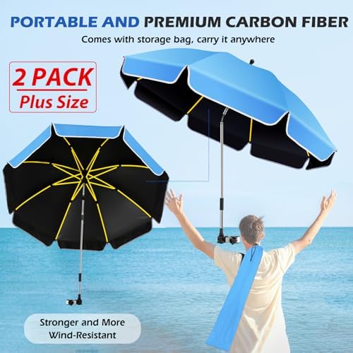 Umbrella 360°Adjustable Protection Stroller, 2 PACK 48.8" beach chair umbrella with clamp, high UV protection. 3 Adjustable areas 180°+360° for fishing, golf, beach, camping (chair not included)