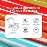 5-Position Aluminum Lay Flat Backpack Beach Chair, Compact Portable Low Beach Chairs for Adults with Cooler Pouch, Storage Pouch, Towel Bar, Cup Holder & Phone Holder, Multicolor Stripe