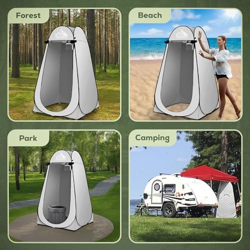 Portable Outdoor Privacy Tent Shower with Toilet, Lights - Large Pop Up Camping Bathroom Tent