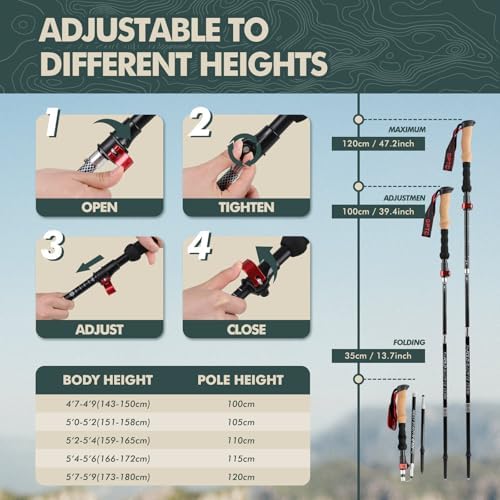 GPTCAMP Nordic Walking Stick, TPZ-1, 2pc Folding Collapsible Hiking Poles with Metal Quick Lock, Cork Handle, Lightweight 7075 Aluminum Trekking Poles for Seniors Women Men Hiking Gear