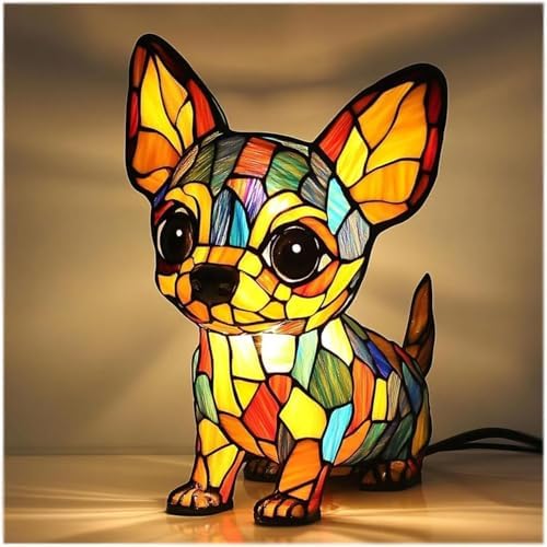 Fanyil Glowbuddy Dog Lamp - Dachshund Lamp, Dog Series Art Night Light, Stained Resin French Bulldog Tabletop Night Light, Cute Pet Dogs Themed LED Table Lamps, Unique Gifts (H)