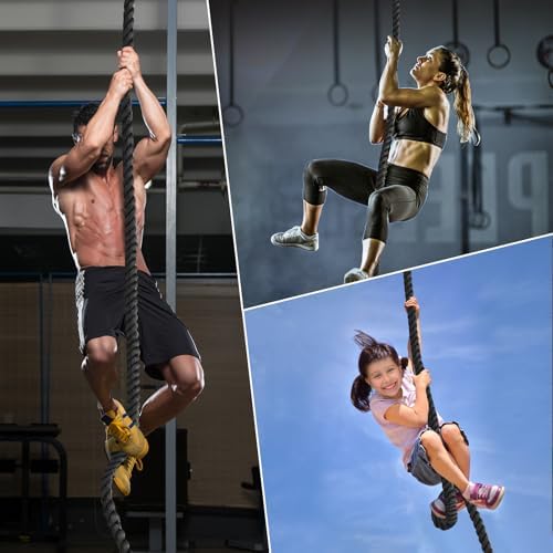 Climbing Rope 1.5 Inch Diameter 10/15 / 20/30 Feet Length Gym Climbing Rope for Workout Fitness & Strength Training, Gym Rope, Exercise Climbing Rope in Black for Adults Outdoor & Indoor