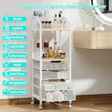 HapiRm Makeup Organizer Storage Cart - Floor Skincare Make Up Storage with 4 Drawers, Rolling Makeup Cart Vanity Organizer Cosmetics Display Cases Holder for Skin Care Perfume Nail Polish