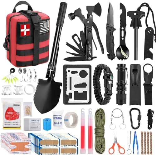LUXMOM Survival Kit and First Aid Kit, 142Pcs Professional Survival Gear and Equipment with Molle Pouch, for Men Camping Outdoor Adventure/Gifts for Men Dad Christmas