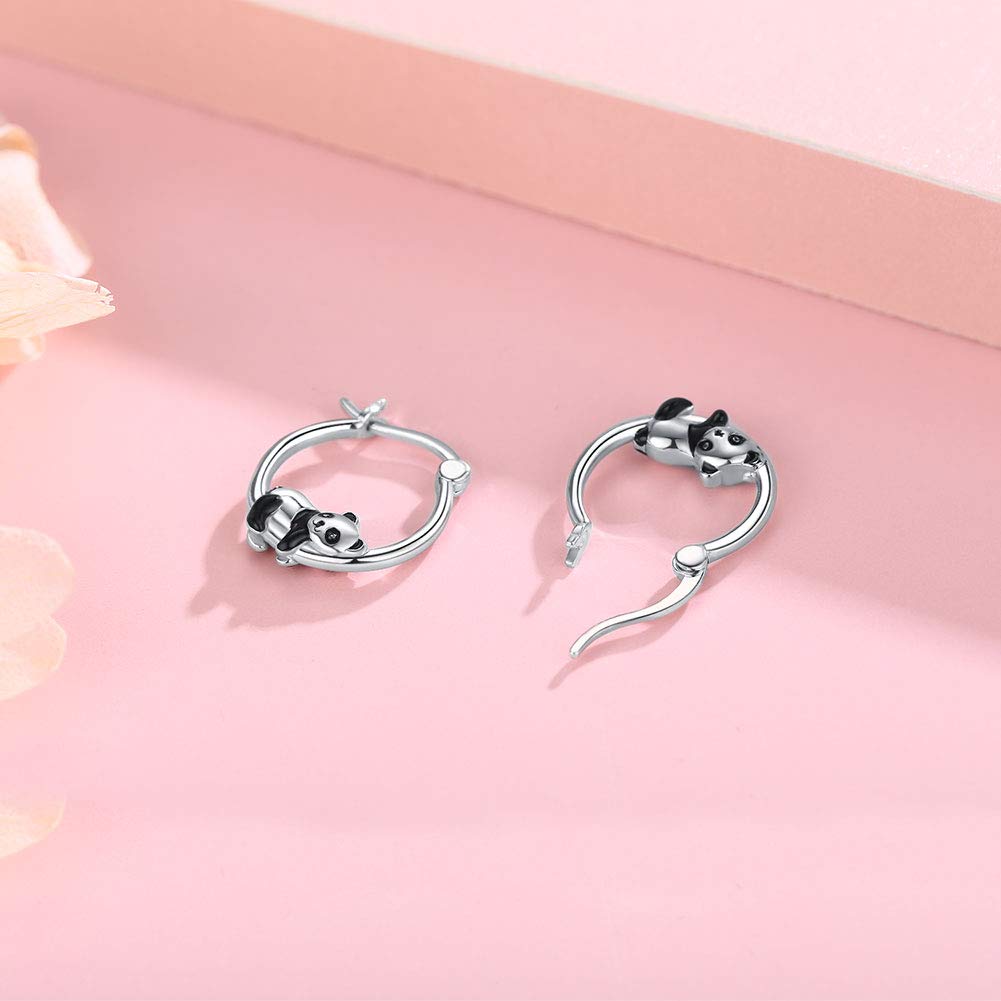 JUSTKIDSTOY Hypoallergenic Panda Hoop Earrings for Women Girls Sterling Silver Small Animal Huggie Hoop Earrings for Sensitive Ears Panda Jewelry Graduation Gifts for Daughter Her