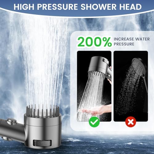 Filtered Shower Head with Handheld, High Pressure 5-Spray Shower Head with Filters for Hard Water, ON/OFF Switch Showerhead for Pets Bath, Shower Heads Filter - Remove Chlorine, Improve Skin and Hair