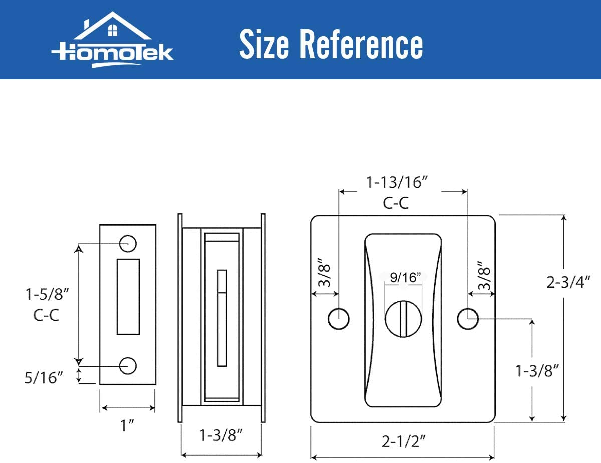 HOMOTEK 4 Pack Privacy Pocket Door Lock Hardware with Pull Pocket & Bi-Fold Door Hardware- Replace Old Or Damaged Sliding Door Locks, 2-3/4”x2-1/2”, for 1-3/8” Thickness Door, Brushed Nickel