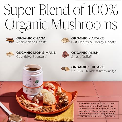 Arbonne Mushroom Powder Daily Defense - Daily Mushroom Supplement Powder Superblend That Supports Immune and Cognitive Health, 100% Organic Mushrooms, 2.1 oz