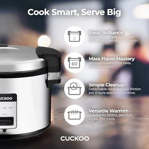 CUCKOO Commercial Rice Cooker & Warmer, Extra Large Rice Cooker 30-Cup Uncooked / 60-Cup Cooked, Professional Industrial Grain Cooker with Large Capacity, Easy One-Touch Operation, Silver (CR-3032)