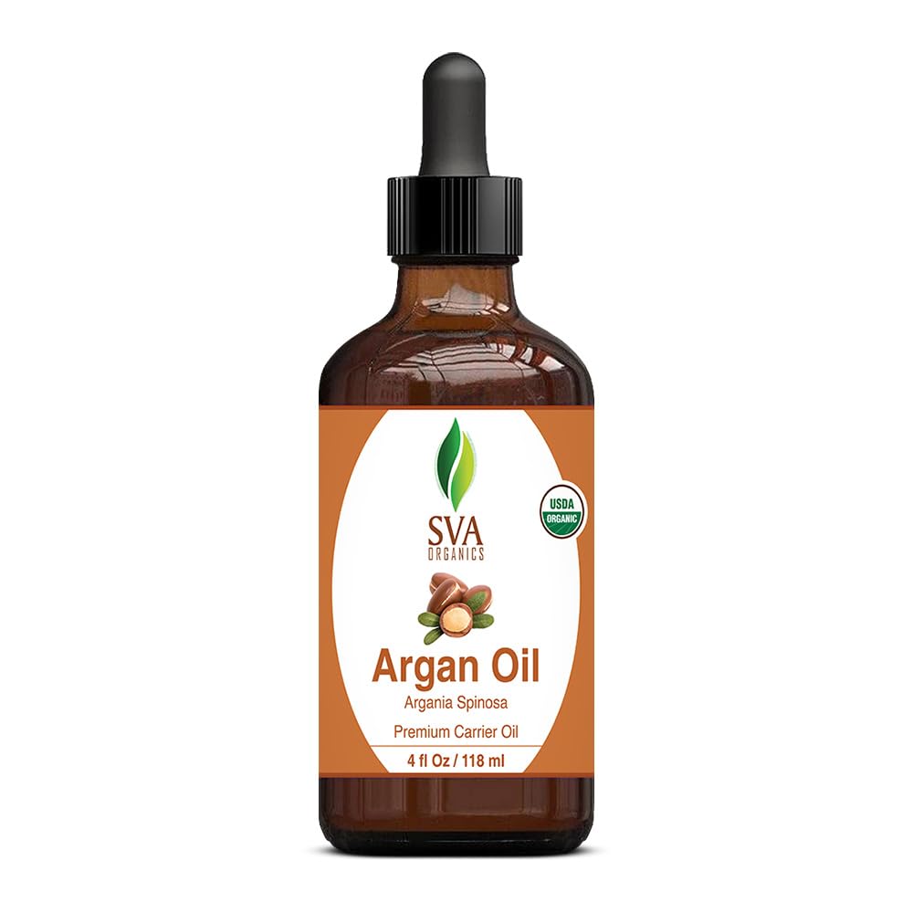 SVA Argan Oil Organic - 4 Fl Oz – 100% Natural Cold Pressed Organic Argan Oil - for Face, Skin Care, Hair Care, Scalp Massage & Body Massage – Carrier Oil with Dropper