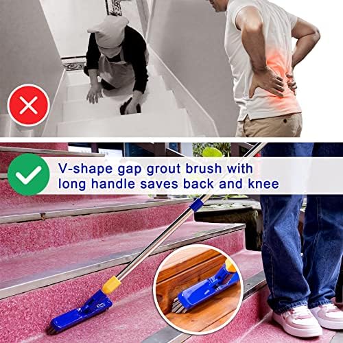 ITTAR Grout & Scrub Brush Combo, Floor Scrubber with Long Handle, Multi-Purpose Stiff Bristles Cleaning Brush Set for Tile, Grout, Deck, Kitchen, Shower Floor (2 Pcs)
