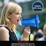 MyMealivos Portable Megaphone Bullhorn 20 Watt Power Megaphone Speaker Voice and Siren/Alarm Modes with Volume Control and Strap (White&Blue)