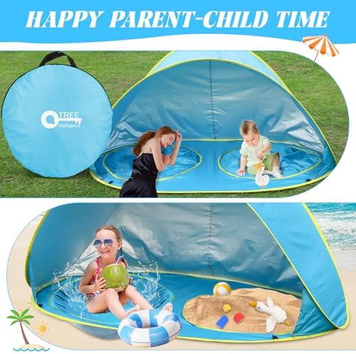 Baby Beach Tent-2 Pools Pop Up UPF 50+ Sunshade with Carry Bag, Portable for Travel,Beach,Camping,Indoor