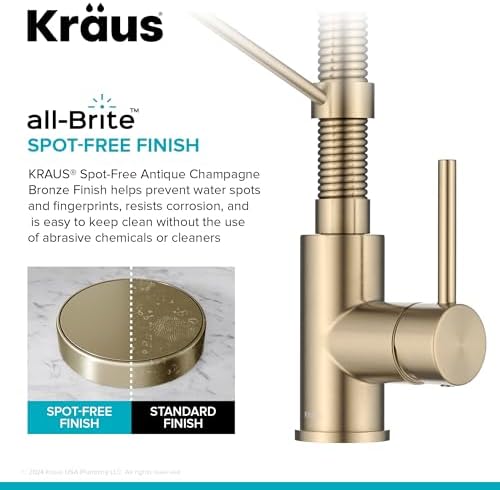 KRAUS Bolden Commercial Style 2-Function Single Handle Pull Down Kitchen Faucet in Spot-Free Antique Champagne Bronze, KPF-1610SFACB