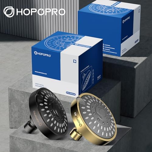 HOPOPRO 5-Mode High Pressure Shower Head - The Washington Post, NBC News, Today TV Show Recommended - High Flow Fixed Showerheads (4 Inch Gold)