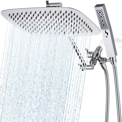 G-Promise All Metal 12 Inch Dual Shower Head with Handheld Combo, Rain Shower Head, Adjustable Extension Arm, Smooth 3-Way Diverter, 71 Inch Extra Long Hose - A Bathroom Upgrade (Chrome)