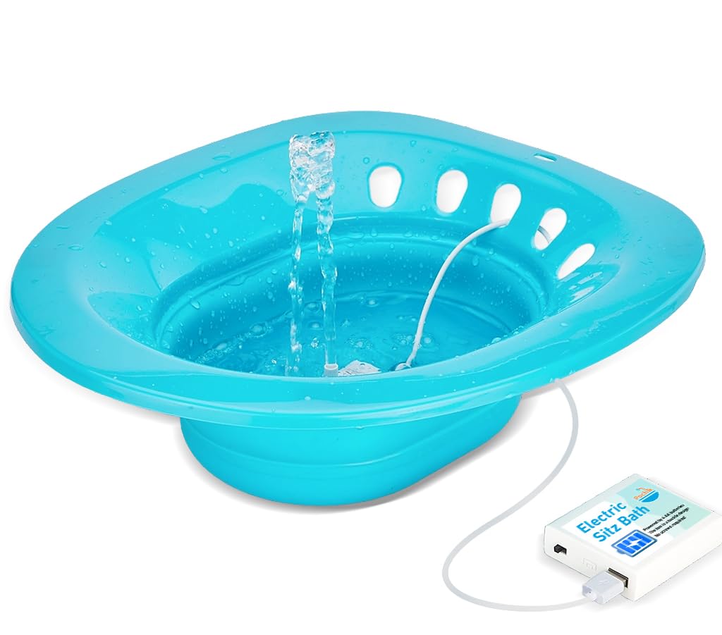 Pochik Sitz Bath, Electric Sitz Bath for Hemorrhoids, Sitz Bath for Toilet Seat, Postpartum Care, Automatic Flushing, Sits Bath Kit for Women, Unisex Sitz Bath Seat for Soak, Collapsible, Deeper Bowl