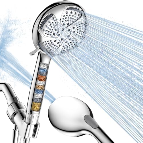 FEELSO Filtered Shower Head with Handheld, High Pressure 7 Spray Showerhead with Filters for Hard Water - Remove Chlorine, Reduce Dry Itchy Skin, Anti-clog Nozzles, Power Wash to Clean Tub, Tile & Pet