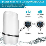 Water Dispenser for 5 Gallon Bottle,Drinking Water Pump Portable Universal USB Charging Water Bottle Pump for 2-5 Gallon with 2 Silicone (White)