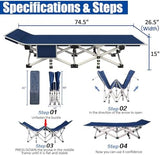 Cot Camping Cot with Thick Pad Cots for Sleeping Camping Bed Folding Cot 450LBS(Max Load) Comfortable Double Layer Oxford Heavy Duty with Carry Bag for Home Outdoor Travel