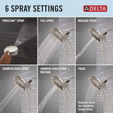Delta Faucet 6-Setting In2ition 2-in-1 Dual Shower Head with ProClean Spray, Satin Nickel Round Shower Head with Hose, Hand Held Shower Head, Satin Nickel 75655SN