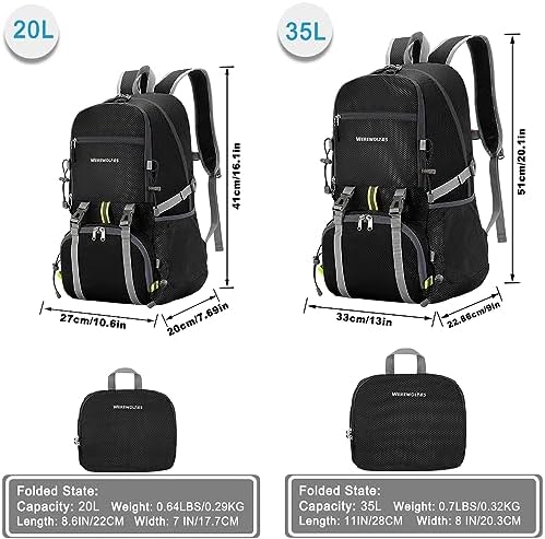 WEREWOLVES 20/35L Lightweight Hiking Backpack, Ultralight Water Resistant Packable Daypack for Women Men