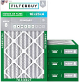 Filterbuy 16x25x4 Air Filter MERV 8 Dust Defense (4-Pack), Pleated HVAC AC Furnace Air Filters Replacement (Actual Size: 15.50 x 24.50 x 3.63 Inches)