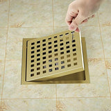 EXF Shower Drain 6 Inch Brushed Gold, Stainless Steel Square Shower Floor Drain Kit with ABS Flange, Removable Cover Grid Grate, Hair Strainer