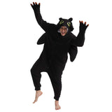dressfan Animal Black Dragon Onesie Cosplay Costume Christmas Halloween Pajamas for Unisex Adults Teens Girls Boys