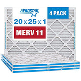 Aerostar 20x25x1 MERV 11 - 4 Count - Pleated HVAC, Furnace & Air Conditioner Filters - Removes Dust, Cold & Flu Germs, Lint, Mold, Pet Dander, Allergy-Causing Pollen, Smog & Smoke