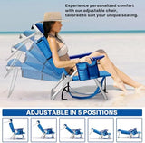 LEMBERI Backpack Beach Chair with Umbrella for Adults,1/2 Pack Folding Heavy Duty Camping Chair with Large Pockets and Cup Holder,Adjustable high Beach Lounge Chairs with Towel Rack (1, Navy Blue)