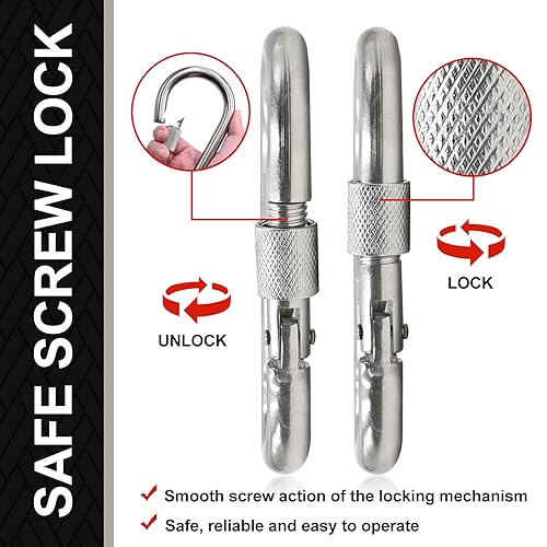 KINLINK 15 Pack Screw Locking Carabiner, 3.15 inch Heavy Duty Carabiner Clips, 304 Stainless Steel Small Caribeener Clips, Caribiniers for Outdoor Camping, Swing, Hammock, Hiking, Quick Link