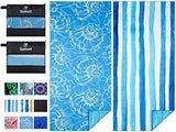 2 Pack Lightweight Thin Beach Towel Oversized 71"x32" Big Extra Large Microfiber Sand Free Towels for Adult Quick Dry Travel Camping Beach Accessories Vacation Essential Gift Blue Shell Stripe