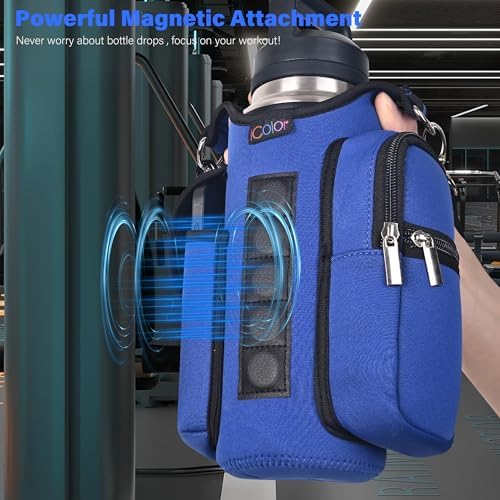 icolor Magnetic Gym Bag Water Bottle Carrier Holder with Phone Pockets & Shoulder Strap,5 Built-in Magnets Gym Bottle Pouch Sleeve,Magnetic Bag Gym Accessories Organizer for Men Women
