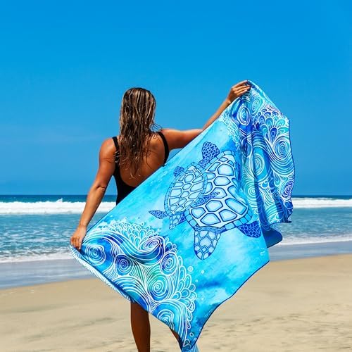 Elite Trend Microfiber Beach Towel for Adults with Bag - Extra Large 78x35 inch Lightweight Sand Free Quick Dry Towel for Travel, Swimming, Yoga, Camping (Sea Turtle)