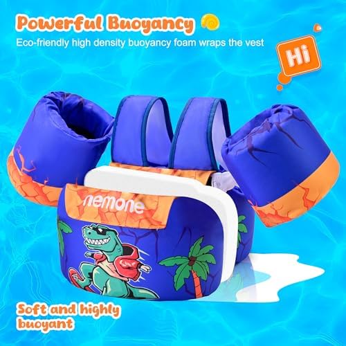 NEMONE Toddler Swim Vest for 22-70 lbs Kids Floaties Swim Jacket with Arm Water Wings for Girls Boys 2 3 4 5 6 7 Years Old Sea Beach Pool