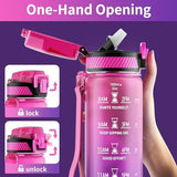 Water Bottle with Straw, 32oz Motivational Water Bottles with Time Marker to Drink, Tritan BPA Free, 1L Sports Water Bottle with Carry Strap LeakProof for Women Gym Fitness Outdoor (1 Pack)
