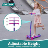 Gotrax KS1 Kids Kick Scooter, LED Lighted Wheels and 3 Adjustable Height Handlebars, Lean-to-Steer & Widen Anti-Slip Deck, 3 Wheel Scooter for Boys & Girls Ages 2-8 and up to 100 Lbs