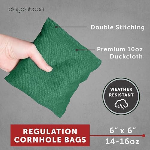 Play Platoon Cornhole Bags Weather Resistant- Set of 8 Regulation Bean Bags for Tossing- Official Professional Size & Weight Corn Hole Bags Two Color All Weather Cornhole Beans Bag Set with Tote Bag